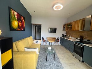 Living room + fully equipped kitchen