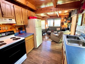 Indoors, Hardwood, Refrigerator, Stained Wood, Cooktop