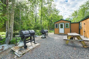 Cabin Exterior | 2 Gas Grills/Charcoal Smokers | Picnic Table
