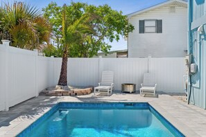 Relax by the pool or cozy up by the fire pit.
