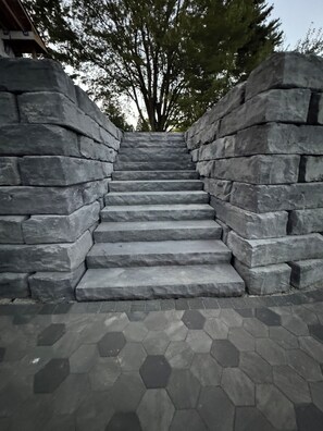 This is from the walkout looking North to the stairs to the patio area.