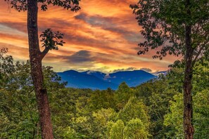 Breathtaking Mountain View from this Smoky Mountain Cabin. Enjoy the stunning vistas and peaceful ambiance right from the doorstep. Experience nature at its finest!