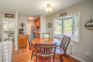 Dining area and kitchen with coffee station