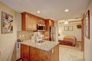 Make quick meals in the upgraded efficiency kitchen.