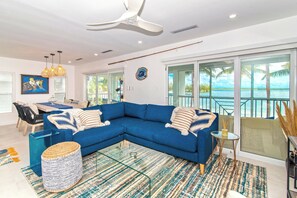 Comfy sectional sofa and ocean views in the living area. 