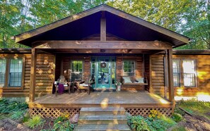 The front porch is a favorite spot relax morning, afternoon, and evening.