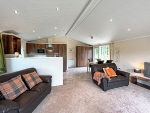 Open plan living space | Lodge Two - Bonnie Escapes, Dalbeattie