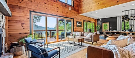 Features access to decks, in-home Bluetooth speaker system, and fireplace