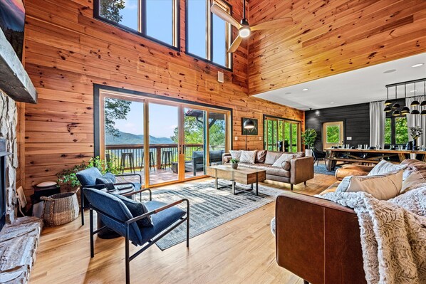 Features access to decks, in-home Bluetooth speaker system, and fireplace
