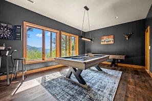 The Gameroom features incredible views, pool, shuffleboard and darts