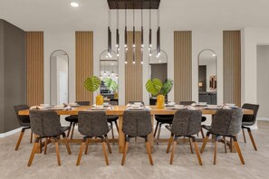 Elegant dining room with modern decor, perfect for hosting memorable dinners with family and friends.