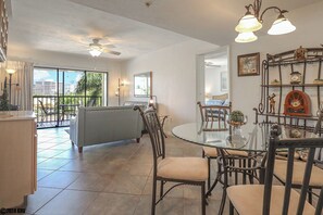 Open floor plan means all rooms in the condo have a view of the pool and canal waters