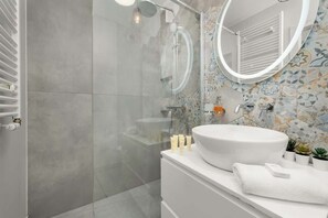 Bathroom with shower.