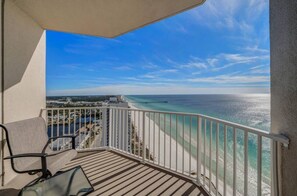 Balcony with seating and coastal views