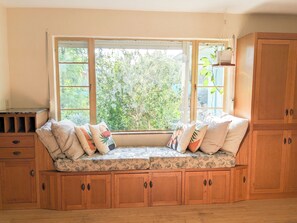 Window seat in the upstairs office.
