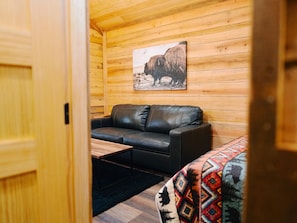 Sleeper sofa in treehouse cabin