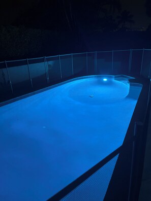Pool equipped with color changing lights
