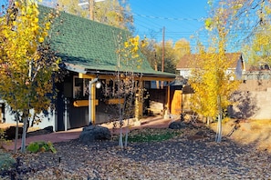 Whether it's spring or fall, the lush landscaping welcomes you.
