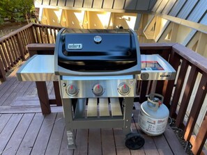 Webber 3 Burner BBQ Grill. Propane for the Grill & Fire Pit is provided with the rental.