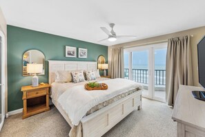 Wake up to views of the ocean!  Primary bedroom, king bed, new mattress, tv!