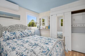 Main level Queen bedroom with convenient laundry closet - 2 Bayberry Road Harwich Port Cape Cod-Cranberry Cottage-NEVR