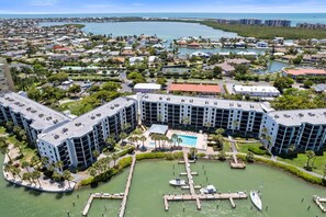 A bird's eye view of the Riverside Club; Building C is the third building from the right and offers some of the best views.