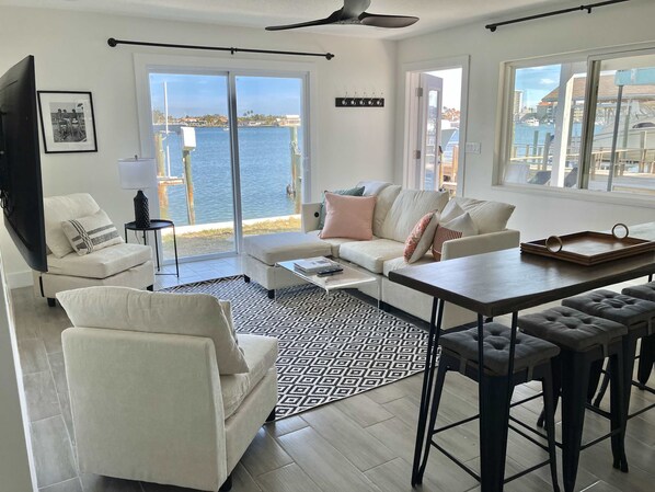 Beautiful water views from the open concept kitchen and living area
