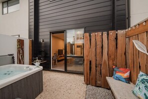 "Enjoy a soothing hot spa during your stay.  Please note usage is limited at 10PM out of respect for sleeping neighbours.