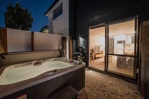"Enjoy a soothing hot spa during your stay.  Please note usage is limited at 10PM out of respect for sleeping neighbours.