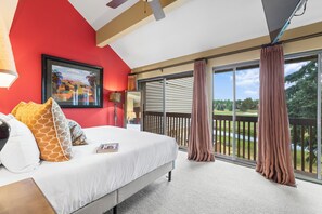 The main suite offers a king-size bed and has beautiful views of the stream and golf course.