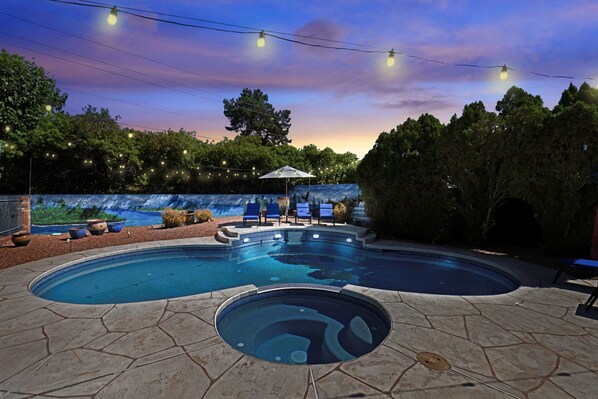 Full view of the pool during twilight hours.