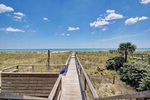The blue ocean and a blue slide from the boardwalk!!!