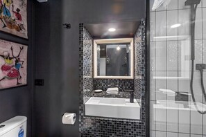 Elegant bathroom with rain shower head