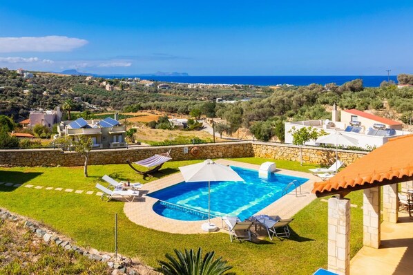 Private pool and terrace with sea views