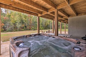 Hot tub view towards creek, under deck