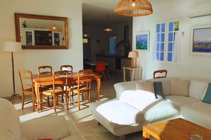 The dining room and living room