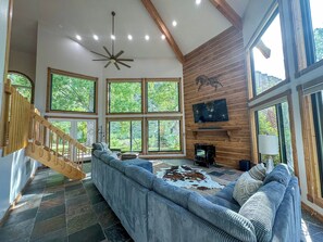 Big screen TV with sound system for family movies