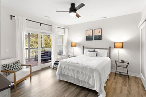The Queen Master Bedroom offers beautiful interior decor as well as a gorgeous ensuite Private Bathroom with tiled floors, a curb-less tiled shower, and an expansive sink.