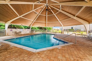 Whether rain or shine, relax in the indoor pool under a charming gazebo-style roof.