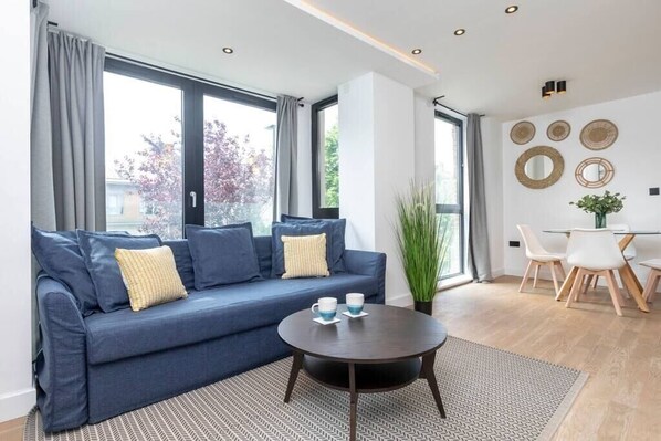 Open plan living room and kitchen