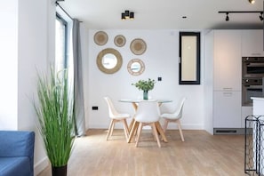 Open plan living room and kitchen and dining area