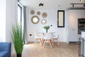 Open plan living room and kitchen and dining area