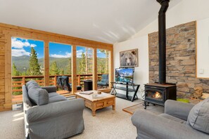 This home has plenty of amenities including a wood stove