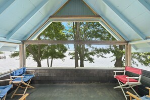 Upstairs porch looking out at water