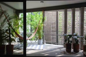Enjoy a nice view while relaxing in a hammock.