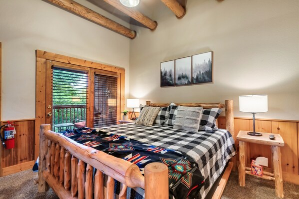Upstairs king bedroom with quiet balcony