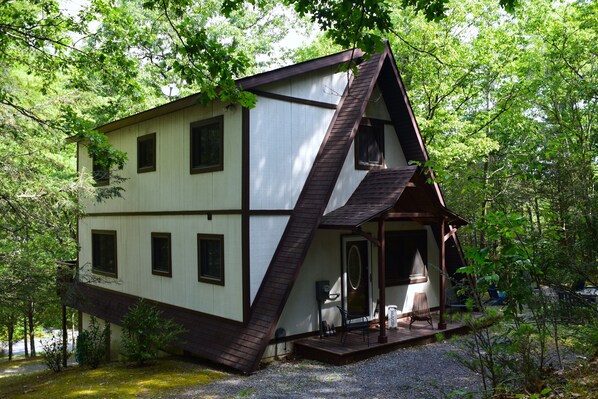 The main entrance to your vacation A-frame cabin.