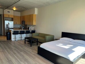Living Room with Queen Bed and Couch