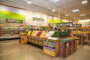 Fresh groceries are just a 5-minute drive away at Sprouts Farmers Market. Enjoy the convenience of picking up high-quality, organic produce and groceries to prepare your meals during your stay.