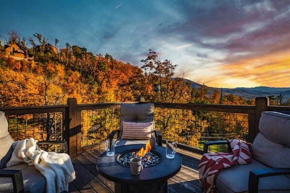 Firepit around comfortable seating!
